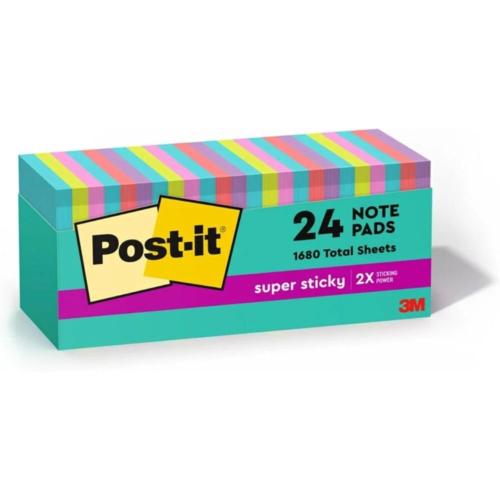 Super Sticky Notes, 3x3 in, 24 Pads, 2x the Sticking Power, Supernova Neons, Bri